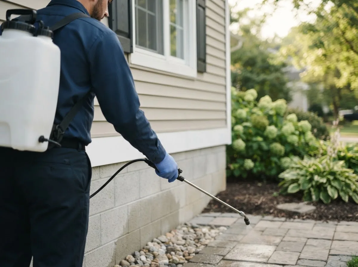 Pest control technician inspecting a home in Lambrook, AR